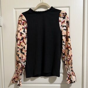 Floral Sleeve Black Top
